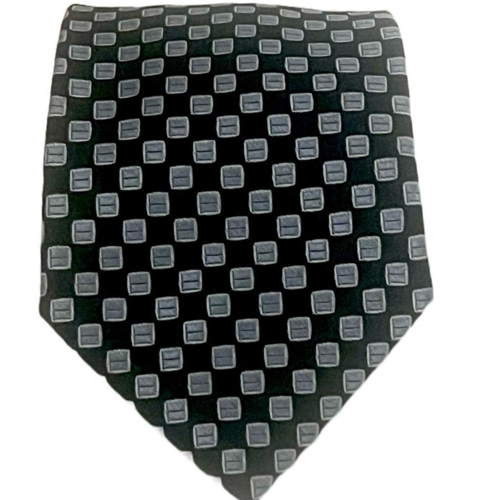 Tommy Hilfiger 100% Silk Embroidered Designer Tie Blue Geometric Preppy‎ Necktie